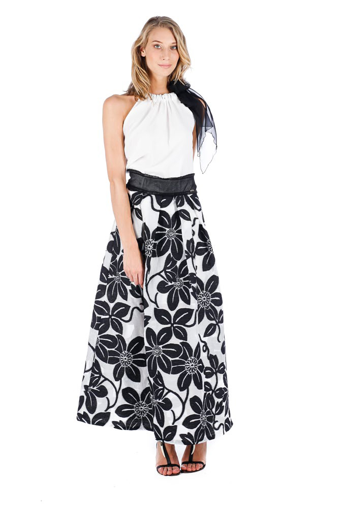 Cristinaeffe – blusa in viscosa scollo americano con gonna operata fantasia maxi fiori