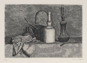 Giorgio Morandi Natura morta con panneggio a sinistra, 1927 (V.inc.31) acquaforte su zinco Collezione privata 