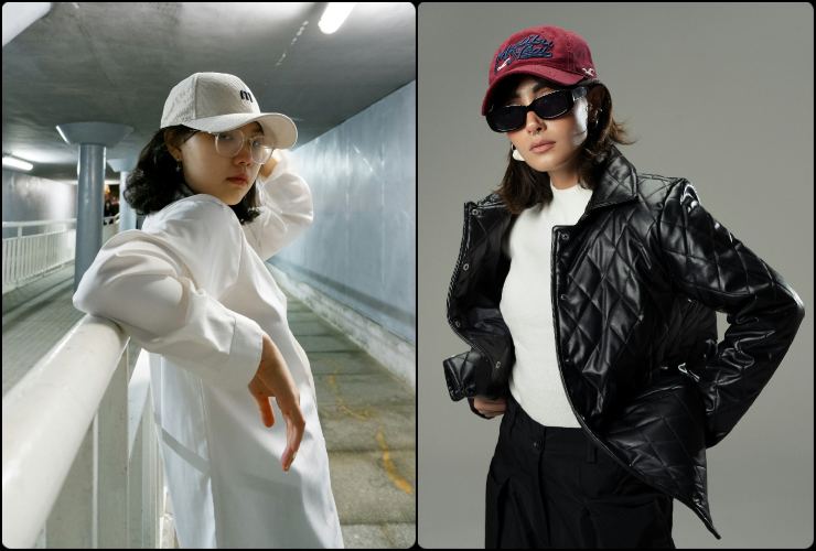 Collage di sue outfit donna con cappello da baseball