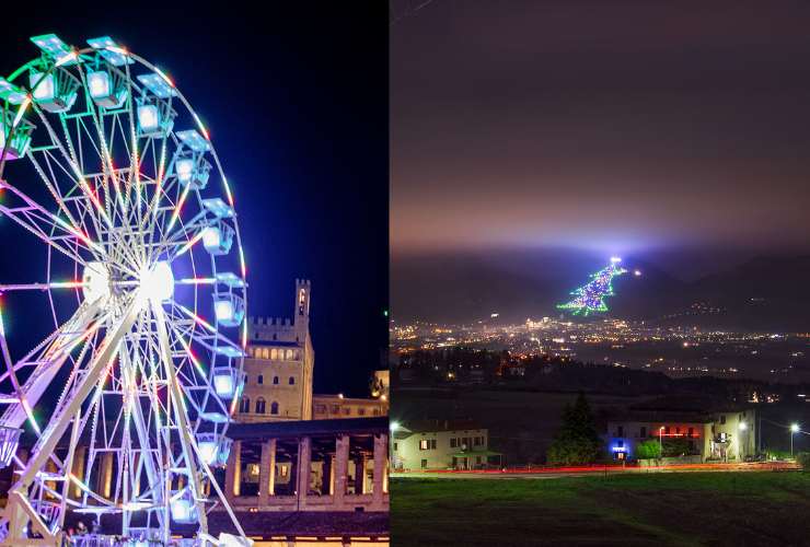ruota panoramica e albero di Natale a Gubbio