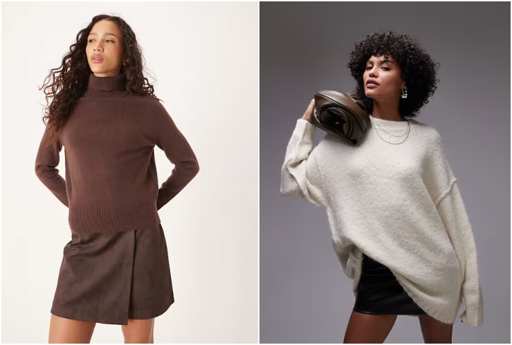 Collage 2 esempi moda maglione sopra al vestito