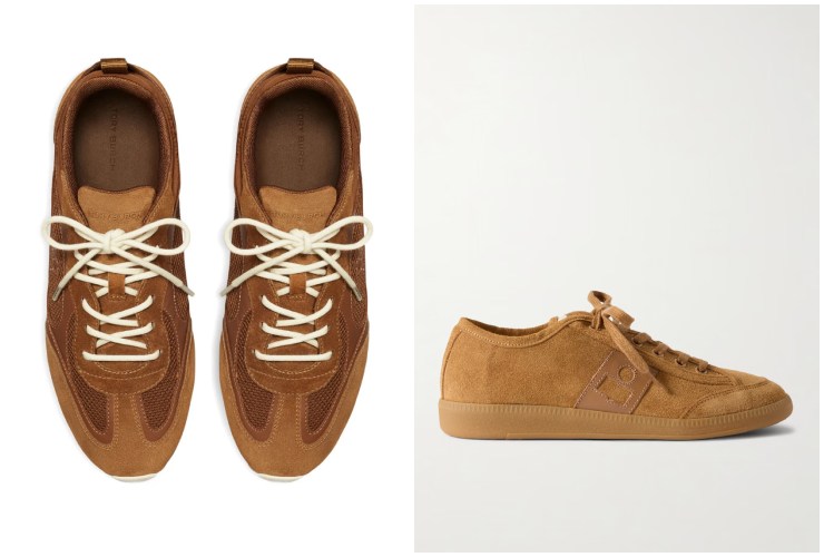 Collage sneakers in camoscio di Loewe e sneakers in suede di Tory Burch