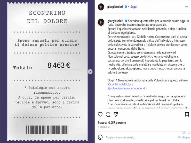 scontrino pubblicato da Giorgia Soleri